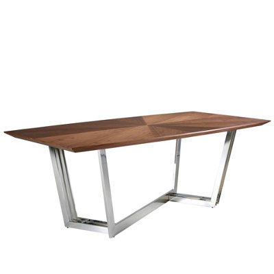 B&Q -  Stylish Oval Barrel Walnut Dining Table With Chrome Legs