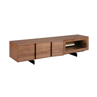 Angel Cerda Unisex Brown Walnut Tv Cabinet With Led Lighting & Black Steel In Size 4 - Image 3