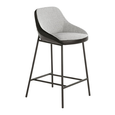 B&Q -  Stylish Grey Fabric And Black Leatherette Stool For Modern Interiors