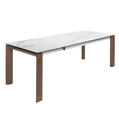 B&Q -  Stylish Rectangular Porcelain Marble And Walnut Extending Dining Table