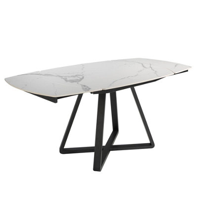 Angel Cerdá Black Oval Barrel Porcelain Marble And Steel Extending Dining Table 1096 - Image 3