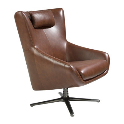 Angel Cerda Stylish Cognac Brown Leather Swivel Armchair from B&Q
