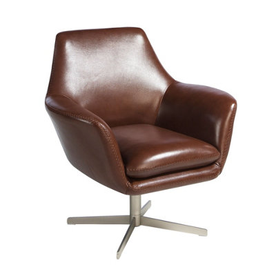 Angel Cerda Elegant Cognac Brown Leather Swivel Armchair For Modern Living Rooms