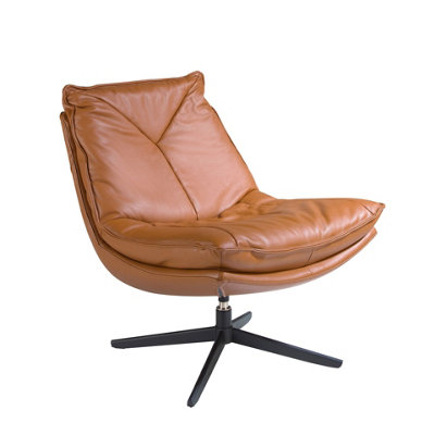 Angel Cerda Elegant Brown Leather Swivel Armchair For Modern Living Spaces from B&Q