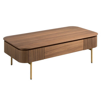 Angel Cerda Stylish Rectangular Coffee Table In Walnut And Gold Steel from B&Q