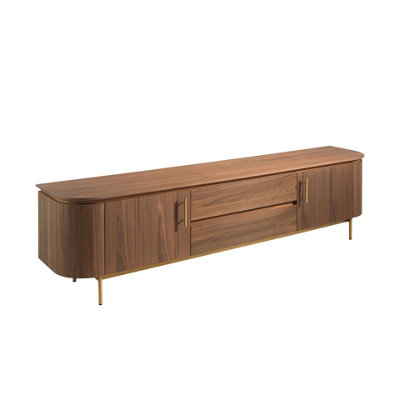 B&Q -  Elegant Walnut Tv Stand With Golden Steel Legs