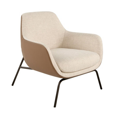 Angel Cerda Stylish Cream Fabric And Brown Leatherette Armchair For Modern Interiors from B&Q