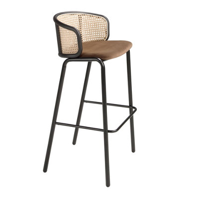 Angel Cerda Unisex Brown Rattan Back Velvet Stool 515095 Cm - Image 3