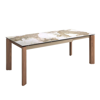 Angel Cerda Elegant Rectangular Extending Dining Table In Porcelain Marble And Walnut from B&Q