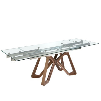 Angel Cerda Stylish Rectangular Tempered Glass And Walnut Extending Dining Table Size 2