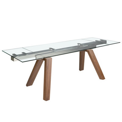 Angel Cerda Modern Rectangular Extending Dining Table With Tempered Glass And Walnut Finish from B&Q