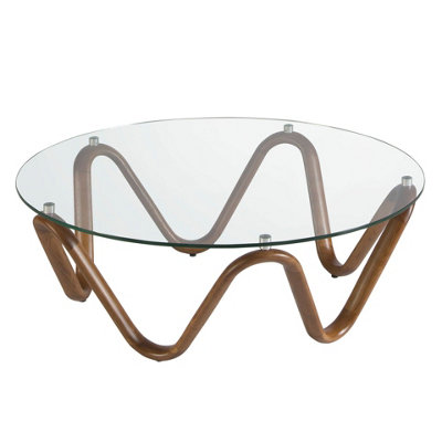 Angel Cerda Elegant Round Tempered Glass Coffee Table With Walnut Legs Size 38
