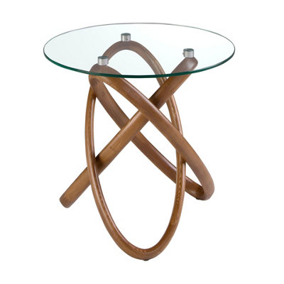B&Q -  Stylish Round Corner Table In Tempered Glass And Walnut
