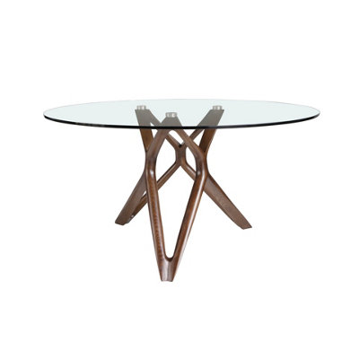 Angel Cerda Stylish Round Tempered Glass Dining Table With Walnut Legs Size 4