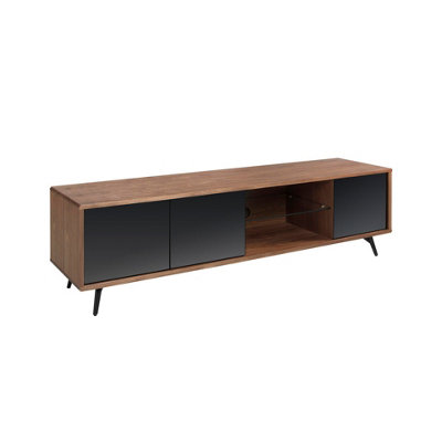 B&Q -  Stylish Black Glass And Walnut Tv Unit With Steel Legs