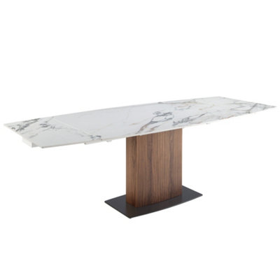 Angel Cerda Elegant Oval Barrel Extending Dining Table In Porcelain Marble And Walnut from B&Q