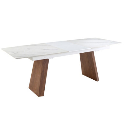 Angel Cerda White/Grey Elegant Oval Barrel Extending Dining Table In Porcelain Marble And Walnut Size 1