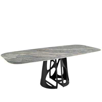 Angel Cerdá Black Oval Barrel Porcelain Marble And Steel Dining Table 1136 - Image 3