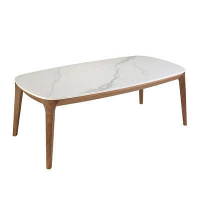 B&Q -  Stylish Oval Porcelain Marble And Walnut Coffee Table