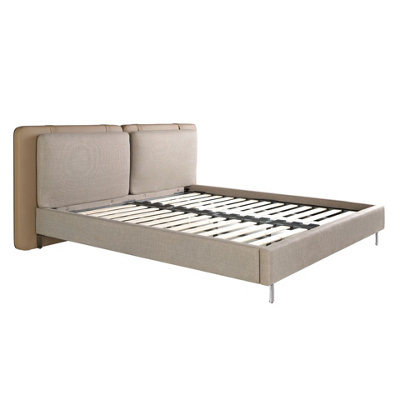 B&Q -  Elegant Mink Leatherette And Grey Fabric Bed With Stylish Headboard
