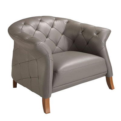 B&Q -  Stylish Grey Leather Armchair For Modern Living Rooms