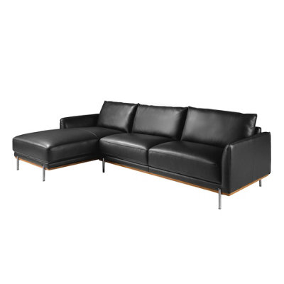 Angel Cerda Black Luxurious Left Chaise Longue Sofa In Leather B&Q