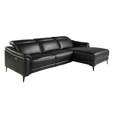 Angel Cerda Modern Black Leather Right Chaise Longue Sofa For Ultimate Relaxation from B&Q
