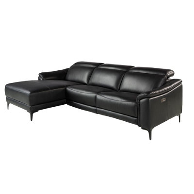 Angel Cerda Modern Black Leather Left Chaise Longue Sofa With Electric Relaxation from B&Q