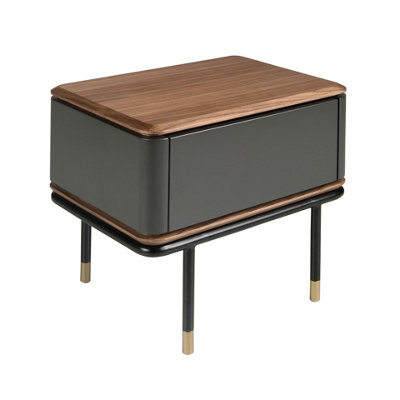 Angel Cerda Stylish Dark Grey Wood Bedside Table With Walnut Top from B&Q