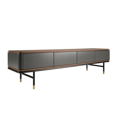 B&Q -  Stylish Dark Grey Tv Stand With Walnut Top And Steel Legs
