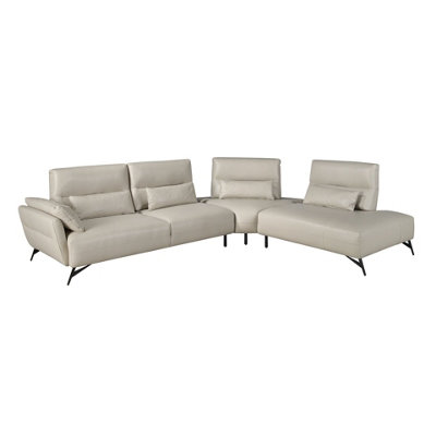 Angel Cerda Elegant Right Chaise Longue Sofa In Sand Leather For Modern Living Rooms from B&Q