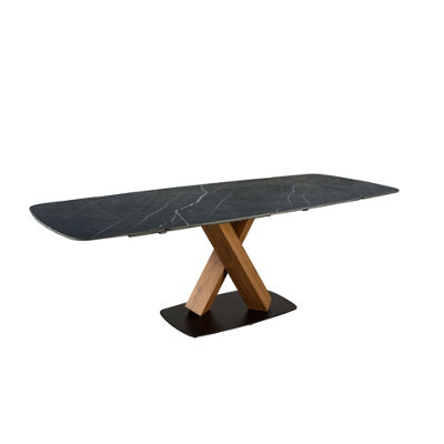 B&Q -  Modern Oval Extending Dining Table In Porcelain Marble And Walnut