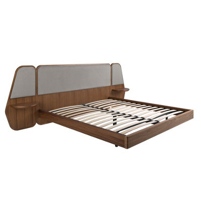 Angel Cerda Elegant Walnut And Grey Fabric Bed For Modern Bedrooms
