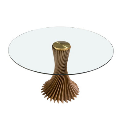 Angel Cerda Stylish Round Tempered Glass Dining Table With Walnut Legs from B&Q