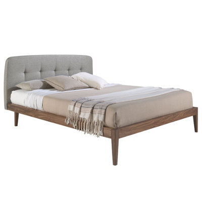 Angel Cerda Elegant Grey Fabric Tufted Bed For Modern Bedrooms from B&Q
