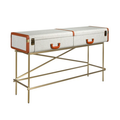 Angel Cerda Stylish Rectangular Console Table With Storage In Walnut And Gold Steel from B&Q