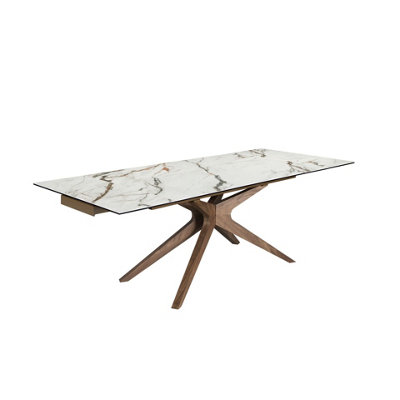 Angel Cerda Modern Rectangular Extendable Dining Table In Porcelain Marble And Walnut from B&Q