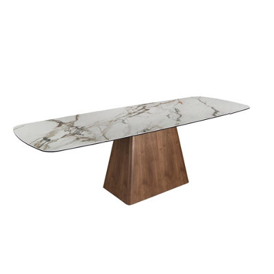 Angel Cerda Elegant Rectangular Extending Dining Table In Porcelain Marble And Walnut Wood from B&Q