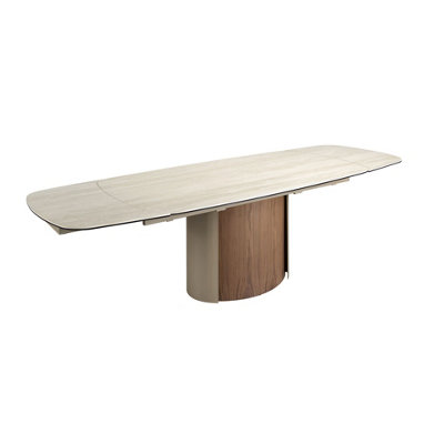 Angel Cerda Stylish Rectangular Extending Dining Table In Porcelain Marble And Walnut Size 2 B&Q