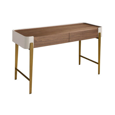 Angel Cerda Elegant Walnut Desk With Gold Steel Legs For Modern Offices from B&Q
