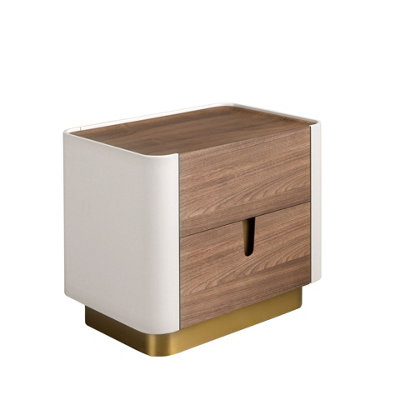 B&Q -  Elegant Walnut Bedside Table With Gold Accents