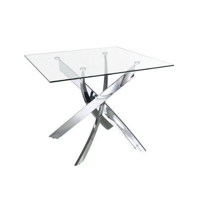 Angel Cerda Square Tempered Glass And Chrome Steel Dining Table