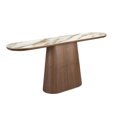Angel Cerda Porcelain Marble And Walnut Half Round Oval Console Table from B&Q