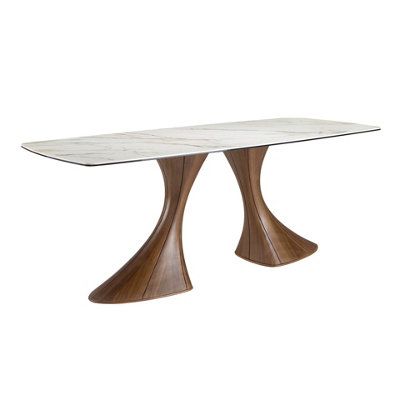 Angel Cerda White/Grey/Brown Barrel-Shaped Oval Dining Table With Porcelain Marble And Walnut Size 8