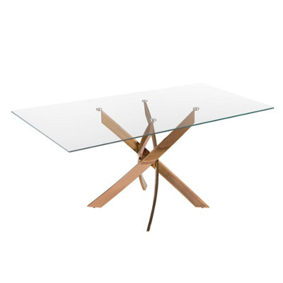 Angel Cerda Rectangular Dining Table In Tempered Glass And Pink Steel
