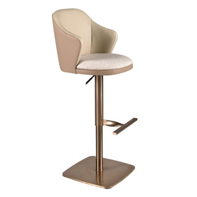Angel Cerda Swivel Stool In Cream Marbled Fabric And Brown Leatherette from B&Q