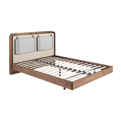 Angel Cerda Fabric Bed In Beige And Grey With An Original Headboard Upholstered from B&Q