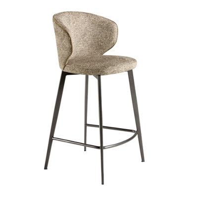 Rackhams Brown Stool Upholstered In Mottled Fabric 4241 - Image 3