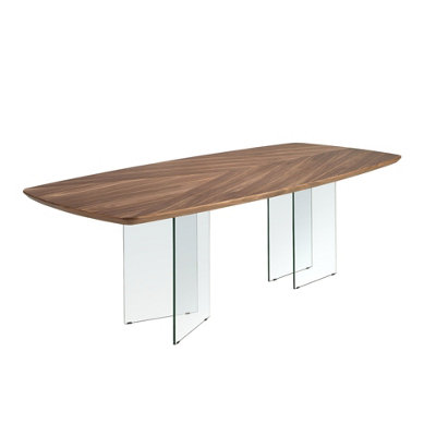 B&Q -  Oval Barrel Dining Table In Walnut And Tempered Glass