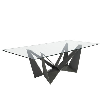Angel Cerda Rectangular Tempered Glass And Black Steel Dining Table